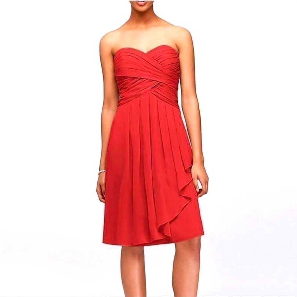Davids Bridal Short Crinkle Chiffon Dress with Front Cascade NWT Size 24
